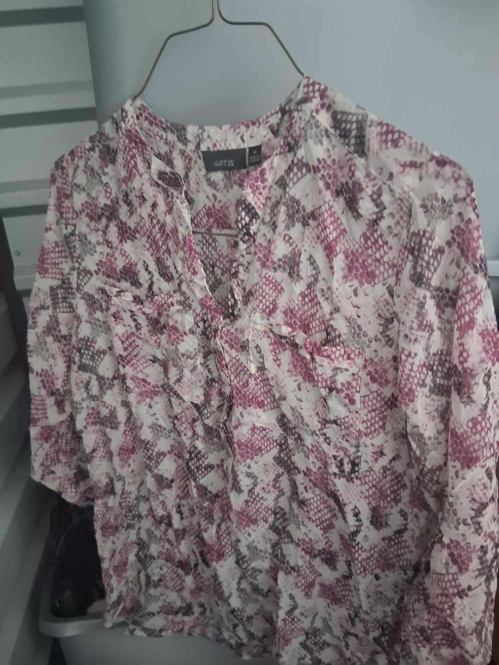 Apt. 9 Pink & Cream Abstract Ruffle-Front Blouse
